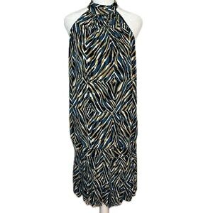 Veronica M Blue Zebra Print Halter Neck Sleeveless Midi Dress - Size M